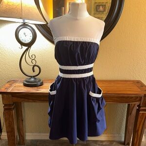 Strapless Blue and White Dress